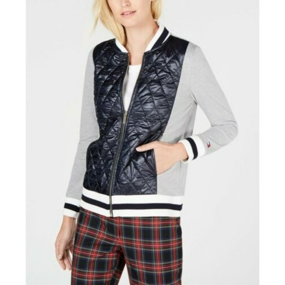Tommy Hilfiger Women's Lush Life Casual Quilted Bomber Jacket Black/Gray S/P - Picture 3 of 13